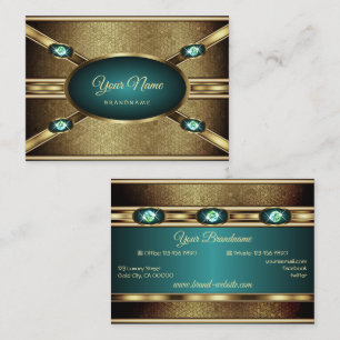 Cartão De Visita Elegante Dourado Effects Teal com Faux Rhinestones