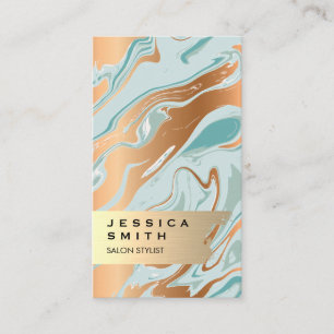 Cartão De Visita Elegante Dourado escovado Liquify Marble