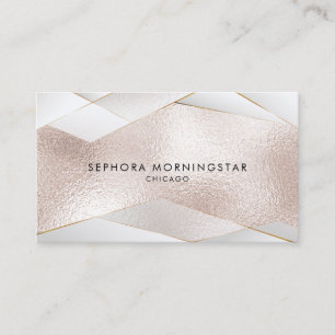 Cartão De Visita Elegante Dourado Facetas Sheer Rosa Dourado Branco