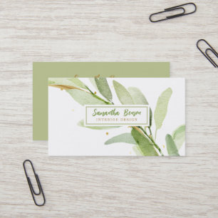 Cartão De Visita Elegante Dourado Leaf Airy Greenery