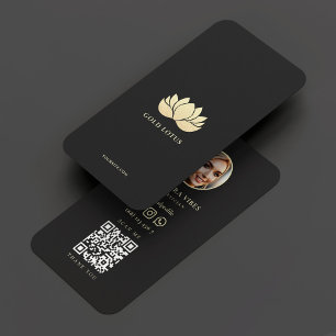 Cartão De Visita Elegante Dourado Lotus Bem-Estar Terapêutica Holís