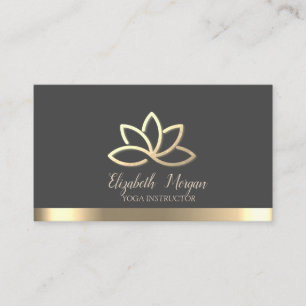 Cartão De Visita Elegante Dourado Lotus Dourado Stripe Yoga Instrut