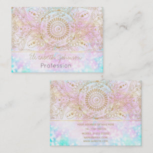 Cartão De Visita Elegante Dourado Mandala e Design Holográfico Gli