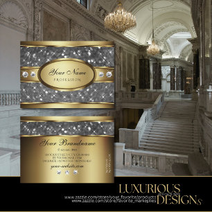 Cartão De Visita Elegante Dourado Silver Glitter Sparkle Stars Diam