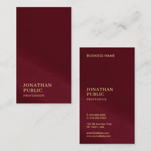 Cartão De Visita Elegante Dourado texto cor Borgonha Modelo luxo