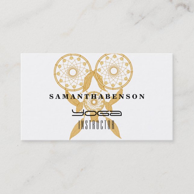 Cartão De Visita Elegante Dream Catcher Feather Yoga Instrutor (Frente)