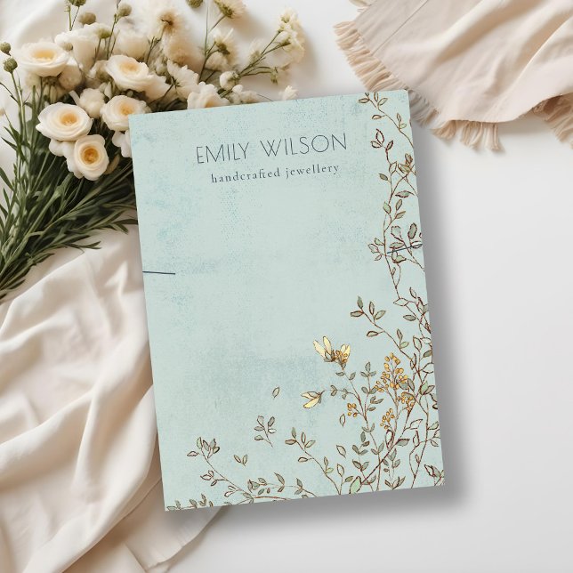 Cartão De Visita Elegante Dusky Floral Vine Aqua Necklace (Criador carregado)