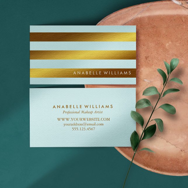 Cartão De Visita Elegante e Chic Mint e Faux Gold Foil (Criador carregado)