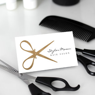 Cartão De Visita Elegante e Vintage, logotipo Dourado de tesoura, s