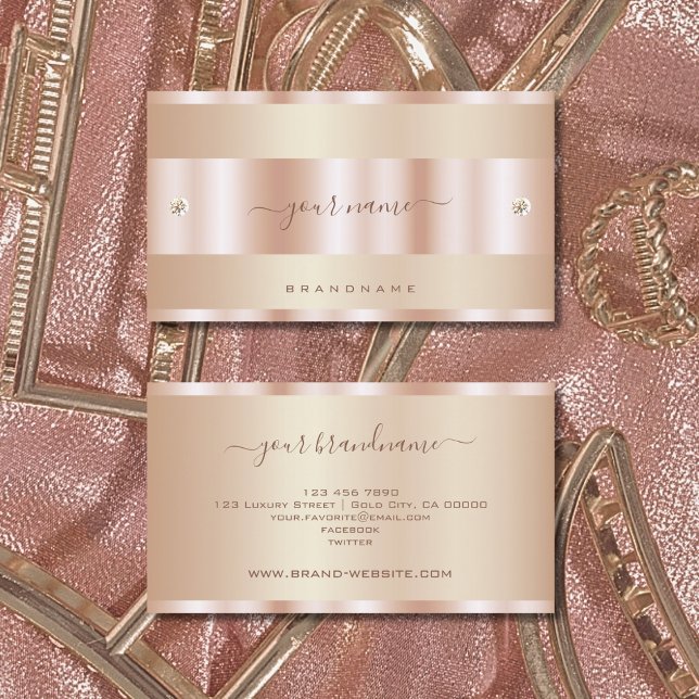 Cartão De Visita Elegante efeito Rosa Dourado com pequenos diamante (Criador carregado)