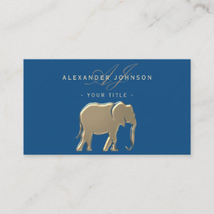 Cartão De Visita Elegante Elefante Dourado Clássico Azul Profission