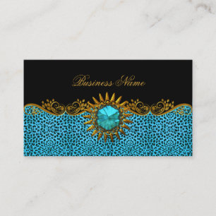 Cartão De Visita Elegante Elite Classe Azul Teal Preto Dourado Leop