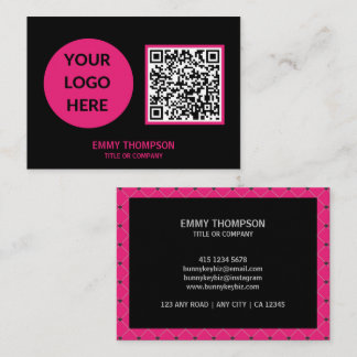Cartão De Visita Elegante Empresa de QR Scan Magenta Rosa Preto