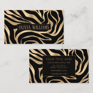 Cartão De Visita Elegante Estampa Animal em Preto e Dourado Metálic