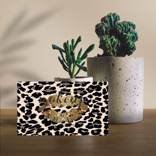 Cartão De Visita Elegante Estampa de Leopardo Feminina Moderno Lábi
