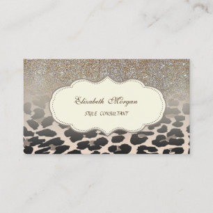 Cartão De Visita Elegante Estampa de Leopardo Moderna Brilho Ombre