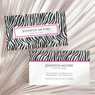Cartão De Visita Elegante Estampa de Zebra Rosa Preto Branco Person