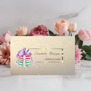 Cartão De Visita Elegante,Estiloso,Armação Dourada,Confetes,Macaron