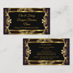 Cartão De Visita Elegante Estiloso Brocado Preto Dourado Designer