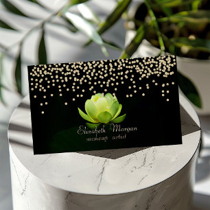 Cartão De Visita Elegante Estiloso Diamantes Pretos Lotus Verde