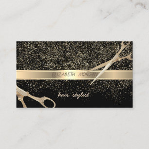 Cartão De Visita Elegante Estiloso, Preto, Confete Dourado, Tesoura