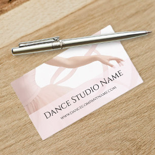 Cartão De Visita Elegante Estúdio de Dança Bailarina Rosa Bege