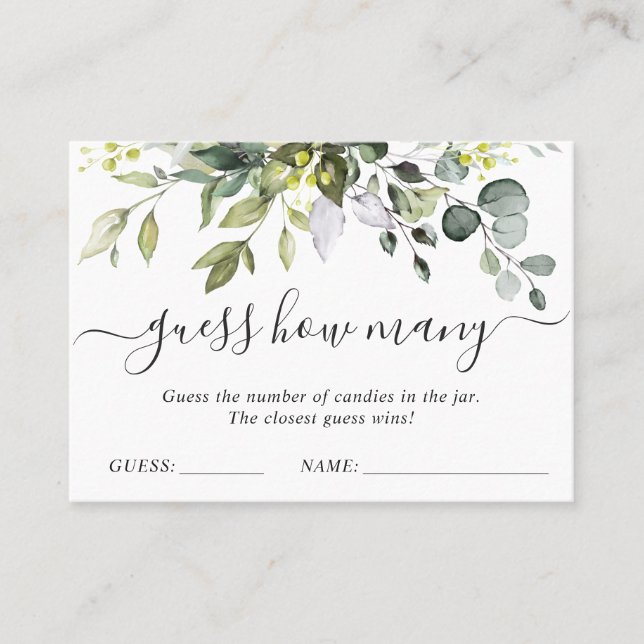 Cartão De Visita Elegante Eucalyptus Adivinha Quantas Cartas De Jog (Frente)