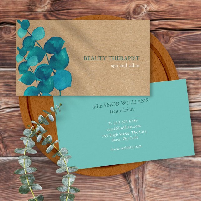 Cartão De Visita Elegante Eucalyptus deixa Kraft Russo (Elegant Eucalyptus Leaves Rustic Kraft Business Card)