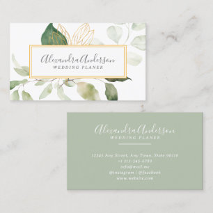Cartão De Visita Elegante Eucalyptus Watercolor Greenery Dourado