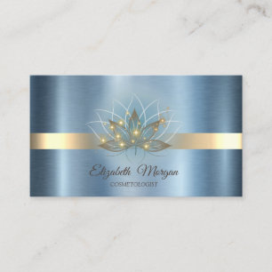 Cartão De Visita Elegante Faixa de Lótus Brilho Azul Metálico