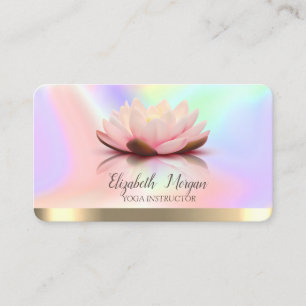 Cartão De Visita Elegante Faixa Dourada de Lótus Yoga Holográfica