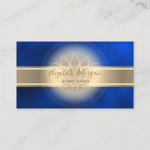 Cartão De Visita Elegante Faixa Dourada Moderna, Lótus Azul Real