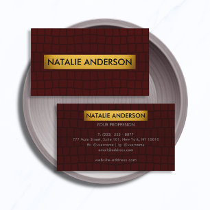 Cartão De Visita Elegante Falso Crocodilo Borgonha & Dourado