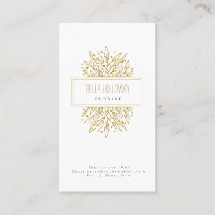 Cartão De Visita Elegante fêmea Dourada Leaf Design