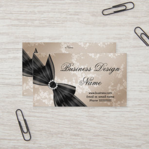Cartão De Visita Elegante Floral Bege Flor de Diamante Preto Arco