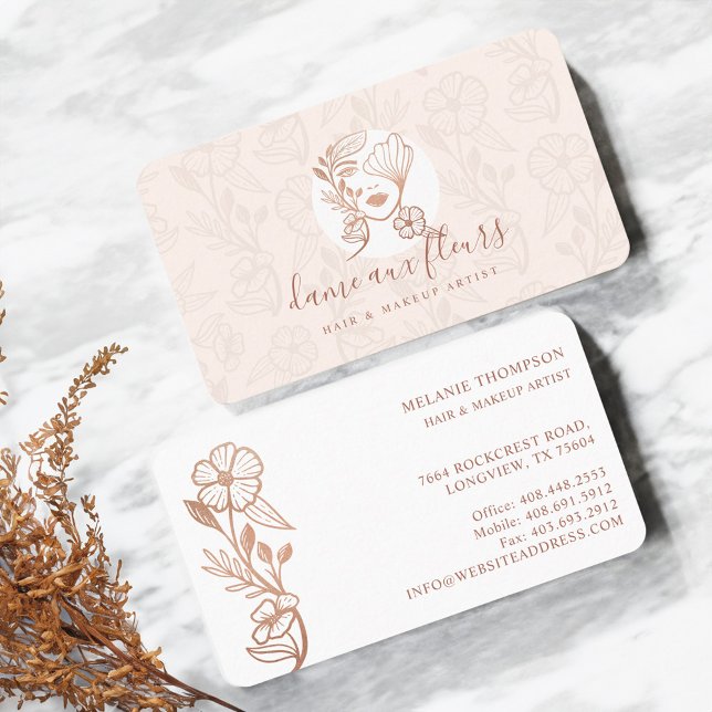 Cartão De Visita Elegante Floral Blooming Beauoming Logo Mulher Ros (Elegant Floral Blooming Beauty Woman Logo Pink Business Card)