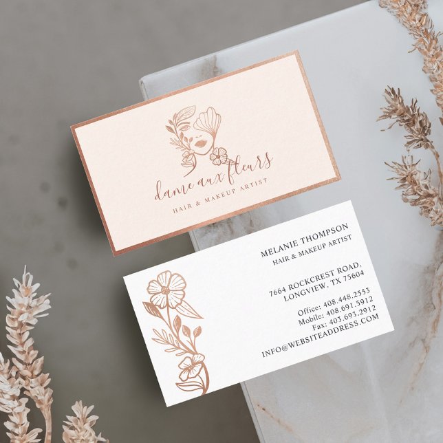 Cartão De Visita Elegante Floral Blooming Beauoming Logo Mulher Ros (Elegant Floral Blooming Beauty Woman Logo Pink Business Card)