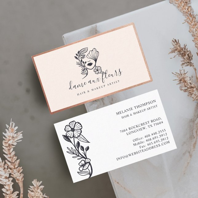 Cartão De Visita Elegante Floral Blooming Beauoming Logo Mulher Ros (Elegant Floral Blooming Beauty Woman Logo Pink Business Card)