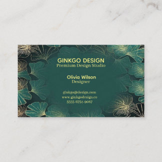 Cartão De Visita Elegante Floral Botânico em Verde Água e Dourado