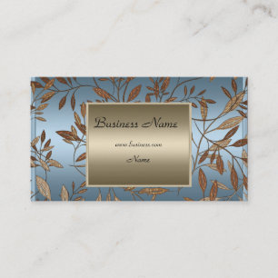 Cartão de Visita Elegante Floral Bronze Azul Marro