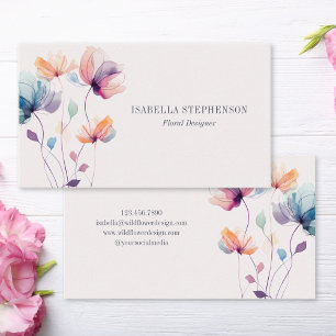 Cartão De Visita Elegante Floral de Flores Silvestres em Aquarela