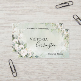 Cartão De Visita Elegante Floral Dourado Green Script Professional