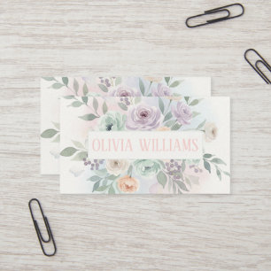 Cartão De Visita Elegante Floral em Aquarela