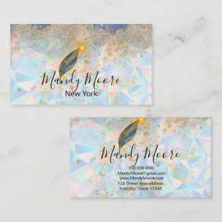Cartão De Visita Elegante Floral em Aquarela Azul e Dourado Luxuoso