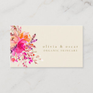 Cartão De Visita Elegante Floral Moderna Beleza em Aquarela Rosa