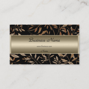 Cartão de Visita Elegante Floral Preto Bronze Marr
