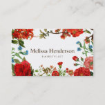 Cartão De Visita Elegante Floral Red White Professional<br><div class="desc">Flórida vítrea com flores vermelhas e azuis sobre fundo branco. É um belo olhar para penteados,  salão de beleza,  floristas e freelance.</div>