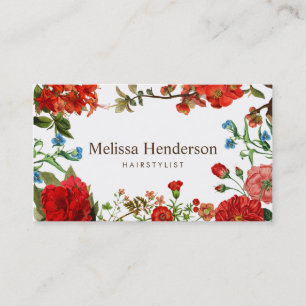 Cartão De Visita Elegante Floral Red White Professional