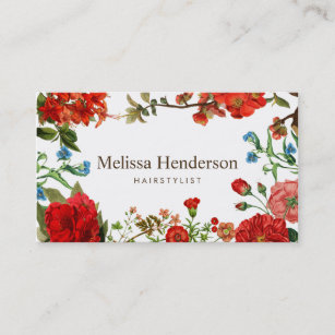 Cartão De Visita Elegante Floral Red White Professional