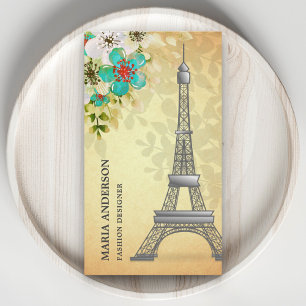 Cartão De Visita Elegante Floral Rústico Vintage Paris Torre Eiffel